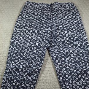 Talbots Size 8 High Rise Straight Stretch Navy Blue White Floral Patterned Pants